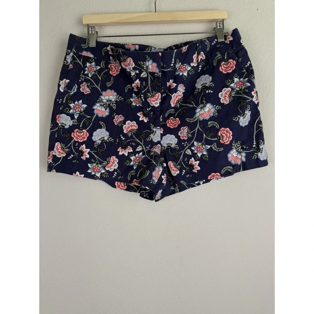Loft The Riviera Shorts Blue Floral Print‎ Women's Size 12 Coastal Summer Casual